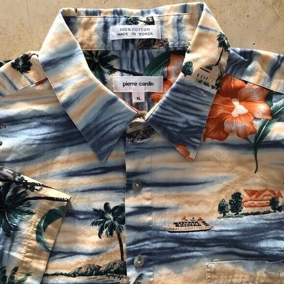 Pierre‎ Cardin Men's XL Multi-color Blue Yellow Tropical Hawaiian Floral Shirt - Picture 1 of 14